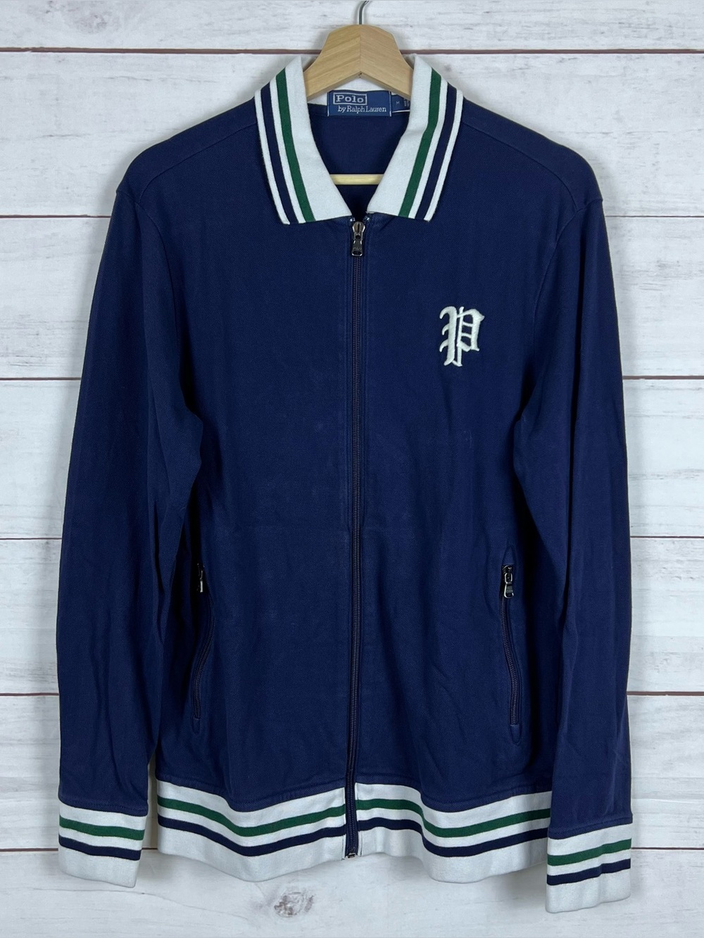 Polo Ralph Lauren Men's M Navy P-Patch Mesh Striped Lightweight Shirt Jacket